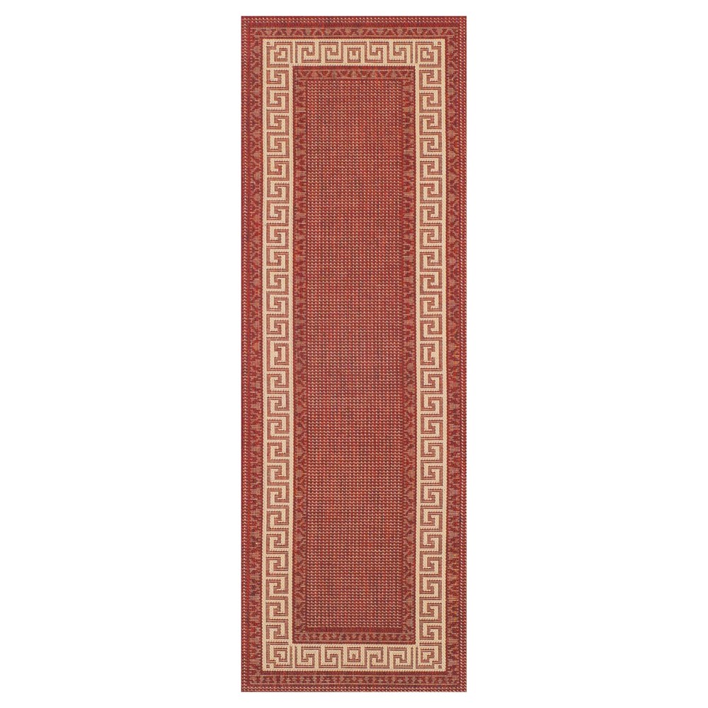 Greek Key Flatweave Anti Slip Hallway Runners in Red